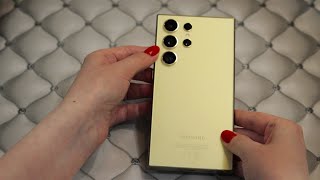 Samsung Galaxy S24 Ultra unboxing (Titanium Yellow) + Cases | ASMR