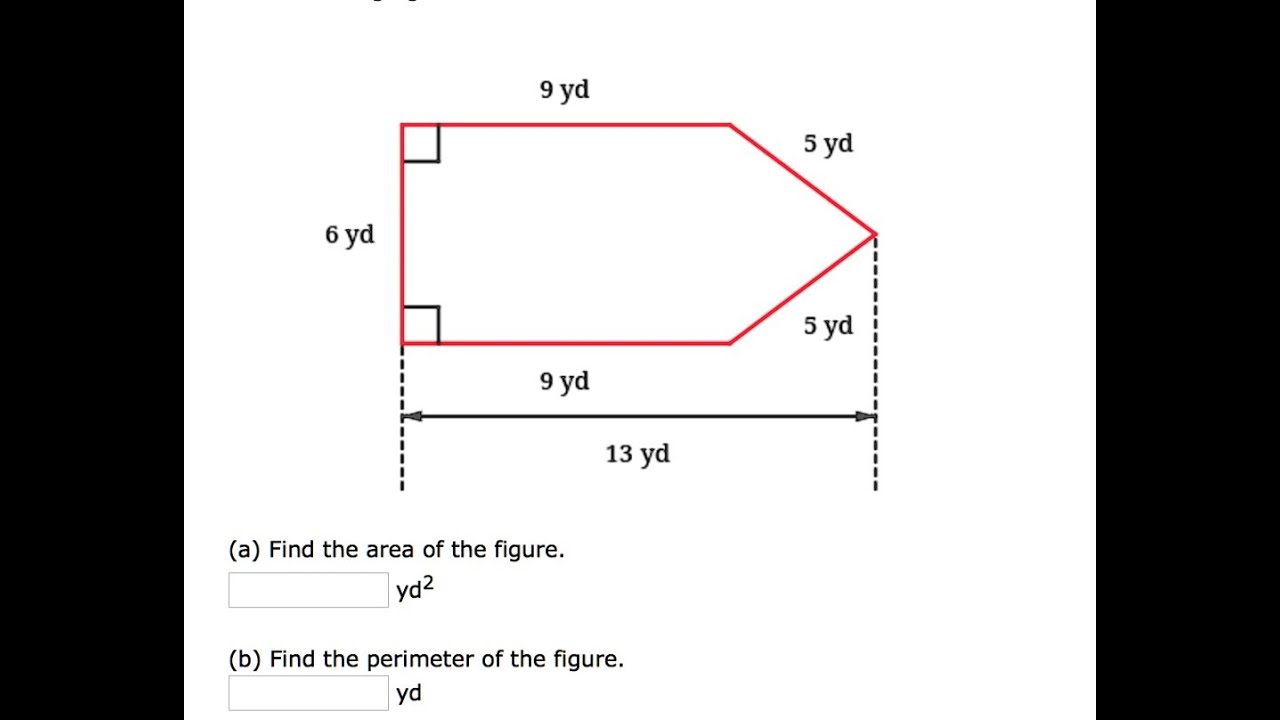 [Math] 9 yd 5 yd 6 yd 5 yd 9 yd 13 yd (a) Find the area of the figure ...
