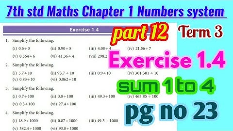 7th std maths-Term 3-chapter 1Number system-Exercise 1.4 (sum 1 to 4)pg 23