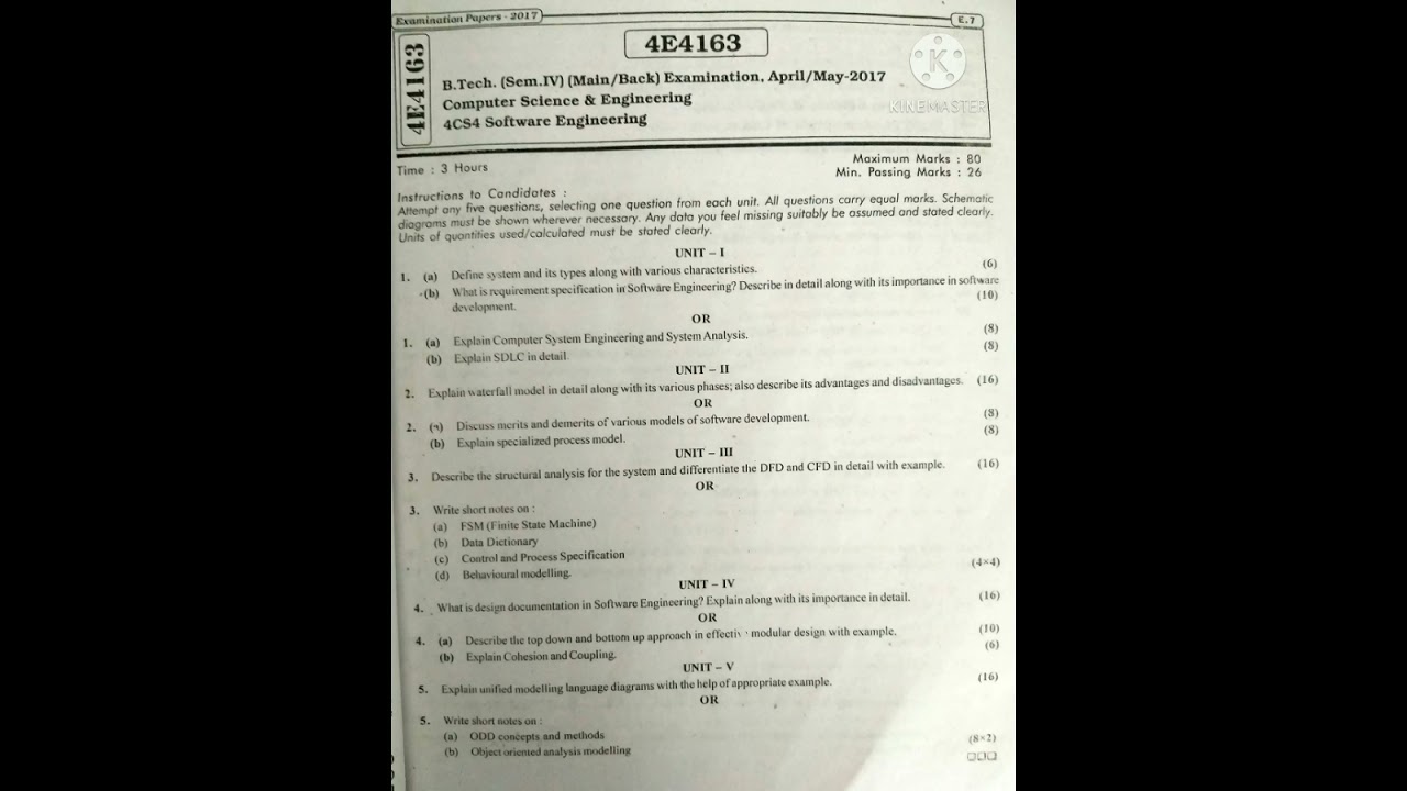 software engineering - (main/ back) paper , 2017 , semester 4th