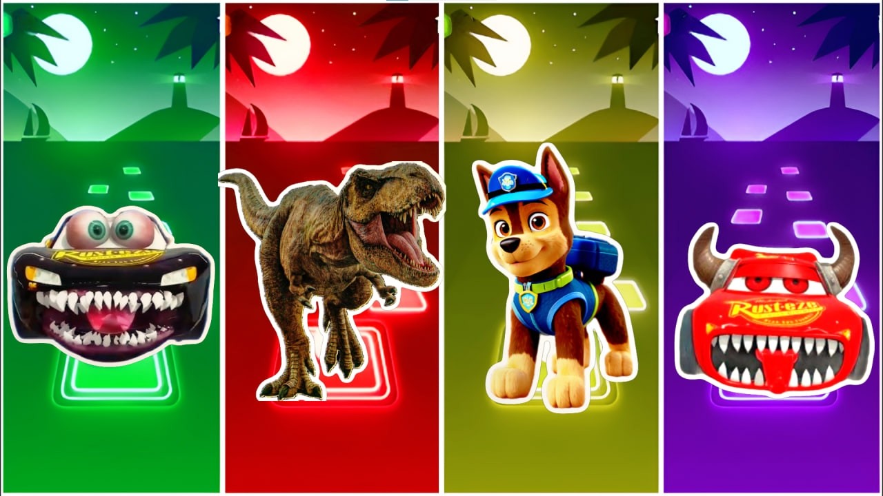 McQueen Eater 🆚 T-rex Dinasour 🆚 Paw Patrol | Who Is Best?🎯 in Tiles Hop EDM Rush🎶