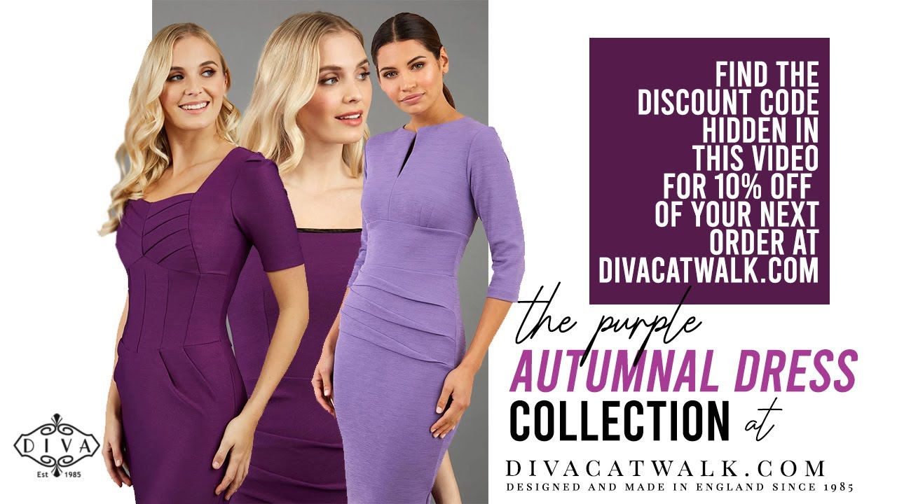 Autumnal Dresses in Purple: Pencil Dresses, Purple Swing Dresses, Lilac Autumn Dresses for Weddings.