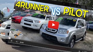 Hey everyone! in this video i'll be showing you the 2012 toyota
4runner sr5 versus 2011 honda pilot exl. both are great vehicles, but
can only choose...
