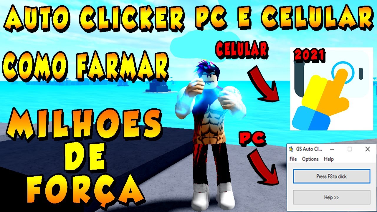 COMO FARMAR MILHÕES DE FORÇA NO MUSCLE LEGENDS COM AUTO CLICKER PARA PC E  CELULAR! (roblox) 