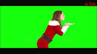 Christmas Girl Walking And Blowing Kiss On Green Screen