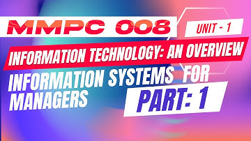 IGNOU MBA JOURNEY MMPC:008: INFORMATION TECHNOLOGY AN OVERVIEW | UNIT 1: INFORMATION SYSTEM | PART 1
