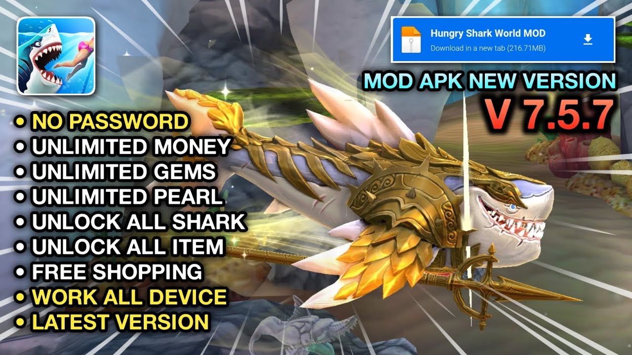 Hungry Shark World Mod V 7.5.7 Apk Terbaru 2026 - Unlimited Money & Unlock All Shark