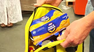 Backpacks full of school supplies and food being gifted