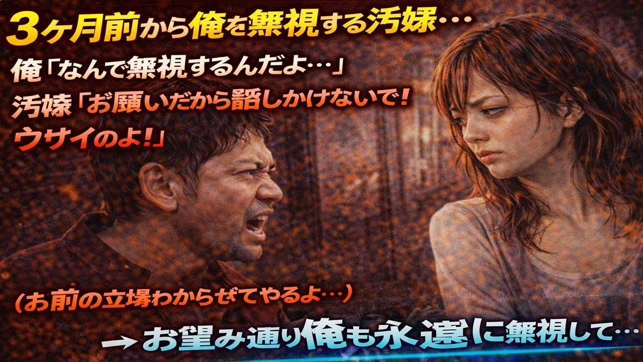 3ヶ月前から俺を無視する汚嫁…俺「なんで無視するんだよ…」汚嫁「お願いだから話しかけないで！ウザイのよ！」お前の立場わからせてやるよ…→お望み通り俺も永遠に無視して…