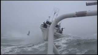 A big wave hits this ship and a man gets ejected to the ocean!