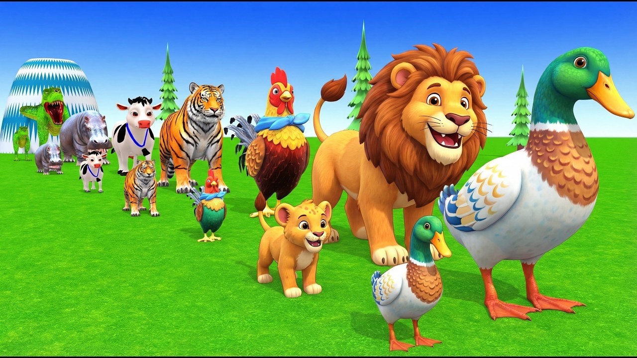 Long Slide Game with Cow Elephant Gorilla Hippopotamus Tiger 3d Animal Game Funny 3d Animals