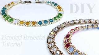 【DIY】Beaded Bicones Bracelet *Tutorial How to make bead Bracelet｜ビーズアクセサリー｜ハンドメイドアクセサリー｜ビーズステッチ｜串珠教程