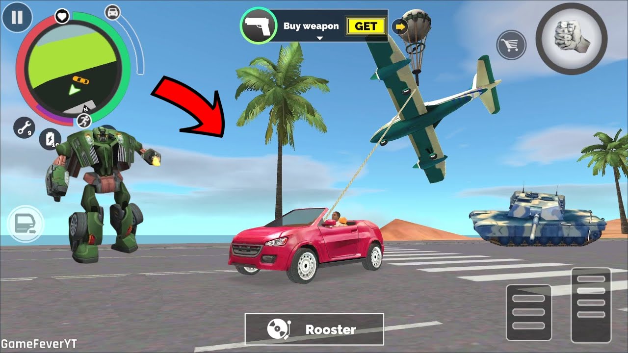 Vegas Crime Simulator 2 (red luxury car pull naxeex airplane) airplane tied to balloon - Gameplay HD