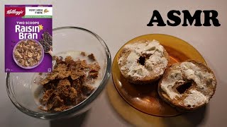 TWO SCOOPS RAISIN BRAN & EVERYTHING BAGEL WITH CREAM CHEESE ASMR MUKBANG