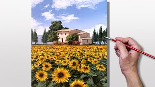 Acrylic Painting Sunflower Farm Landscape