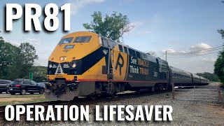 Amtrak 203 (Operation Lifesaver) leads the Carolinian through Morrisville, NC
