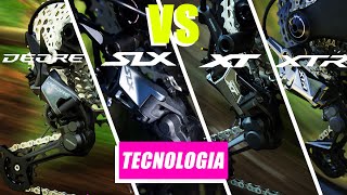 Cual es la diferencia entre los desviadores/patas de cambio Shimano DEORE, SLX, XT y XTR para 12 vel