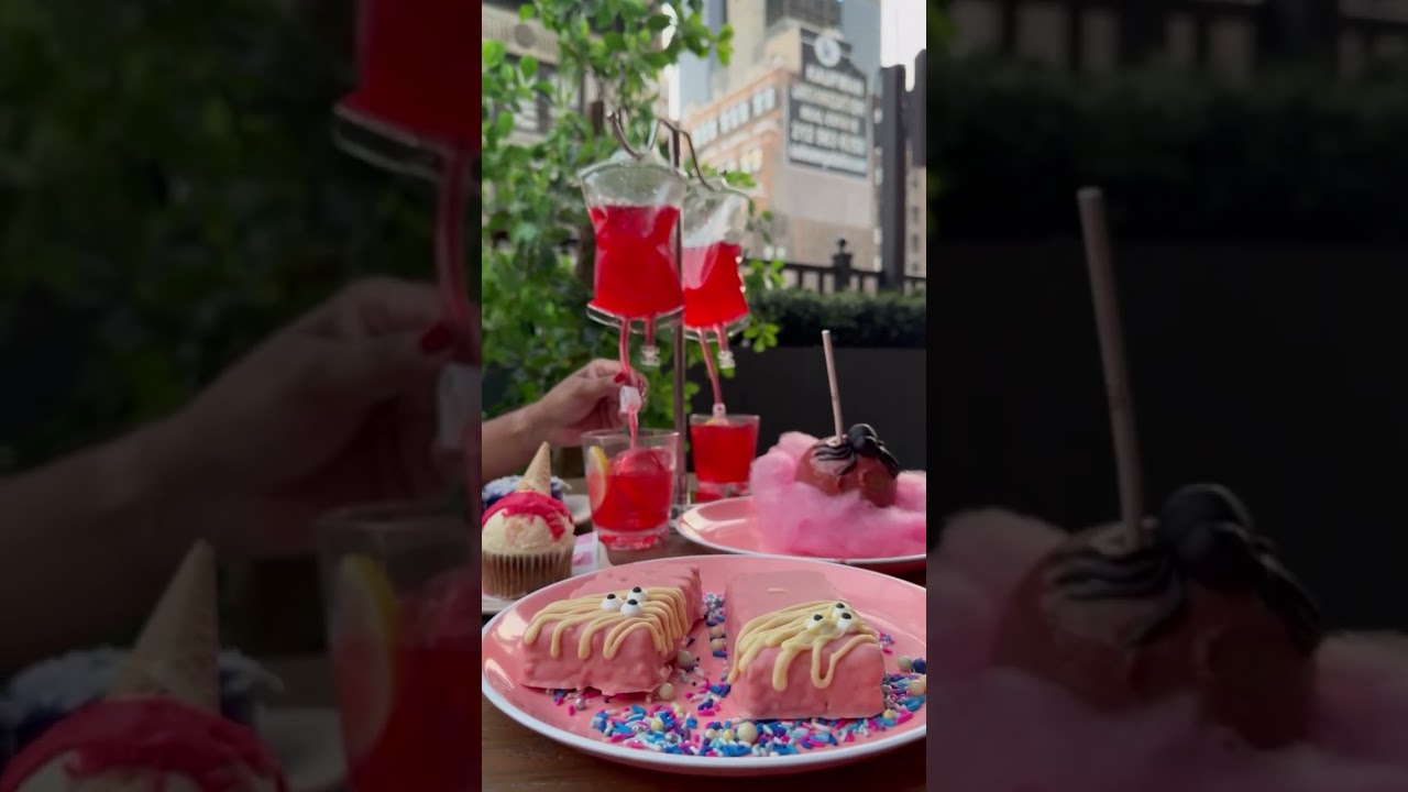 Magic Hour Rooftop at the Moxy Times Square. Halloween Cocktails. Halloween Desserts. Halloween NYC.