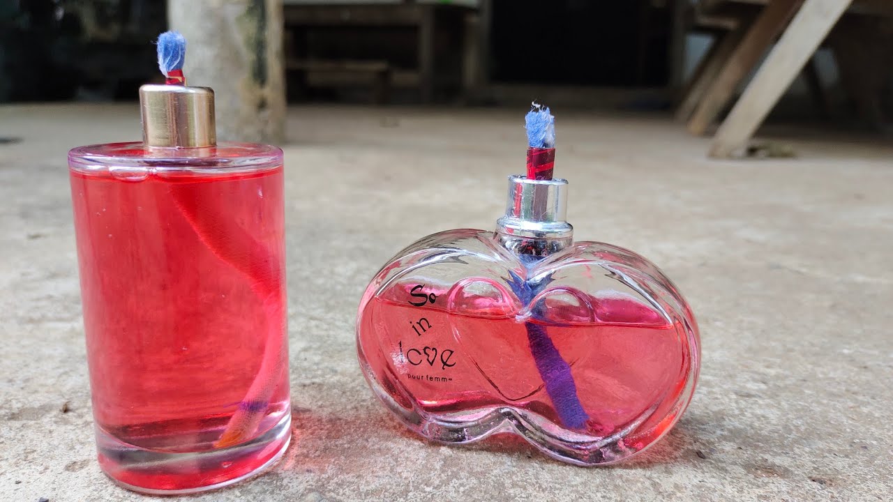 How to make a lamp/power cut craft/oil lamp from old perfume bottle