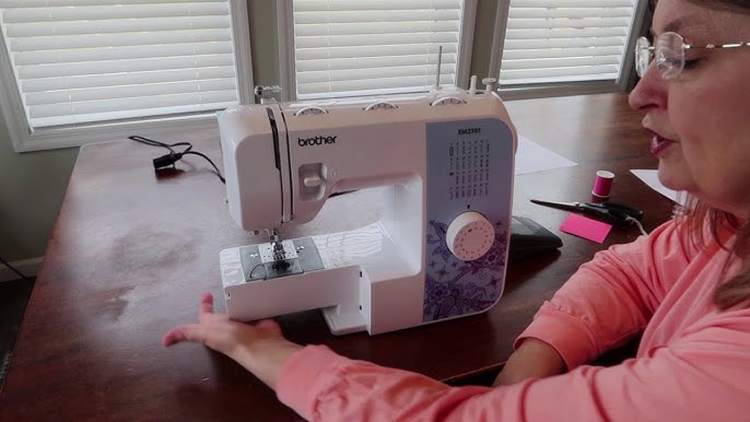 Step 5 of 5: Sewing a straight stitch/locking in your stitches on a Brother  xr3774 Sewing Machine 