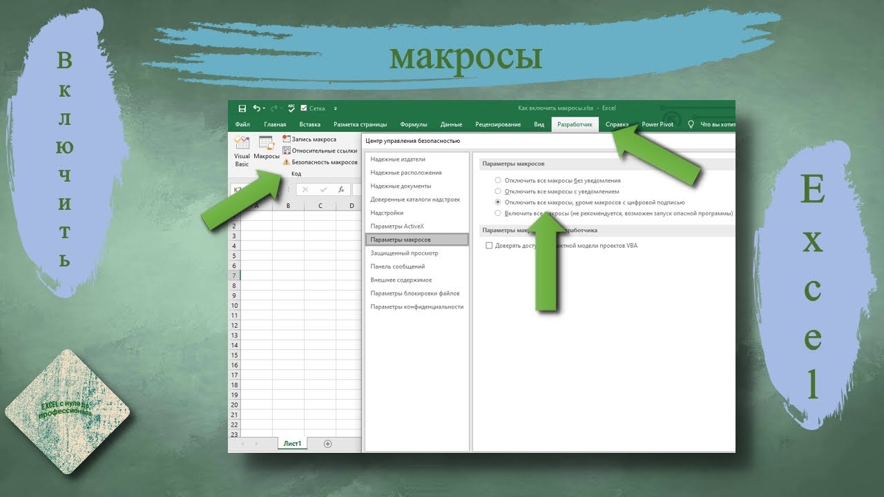 Язык макросов в excel. Как включить макросы в excel. как включить макросы в powerpoint. отключить макросы в excel. как понять что макросы включены.