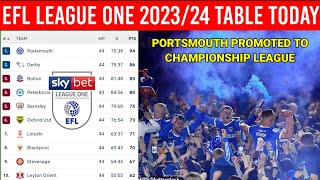 Complete table of League 1 standings for the 2023/2024 SEASON ¬PORTSMOUTH and DERBY COUNTY PROMOTED