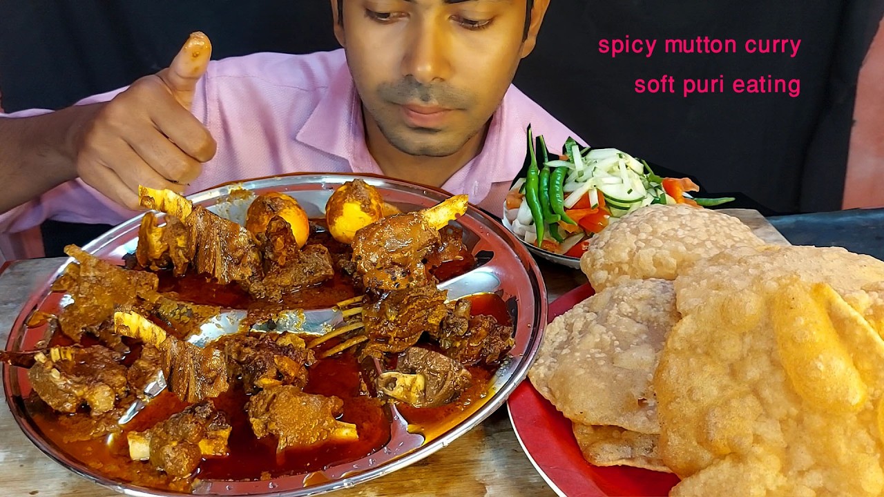 bengali style Mutton Kadai Masala 🔥Hot Fried Puri & Desi Salad | Extreme Eating Challenge!