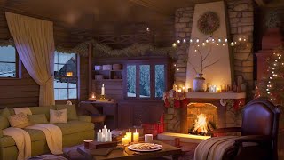 Christmas Ambience 🎄 | Winter Cozy Cabin in Snowfall with Crackling Fireplace Sound