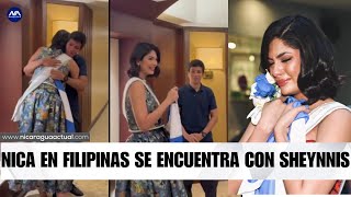 Sheynnis Palacios se abraza con compatriota que le dio la bandera de  Nicaragua en Filipinas