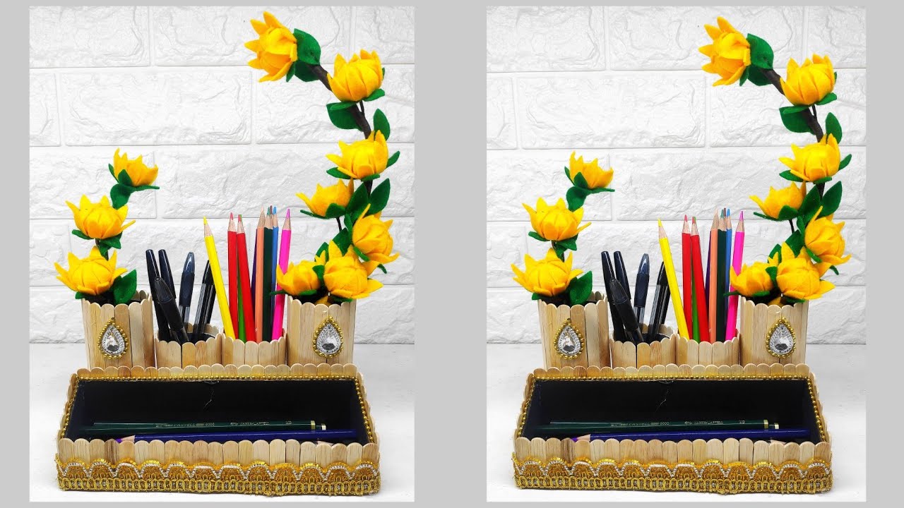 Ide Kreatif Tutorial Tempat Pensil vas  bunga  Dari  Stik  
