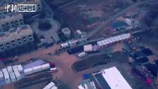 航拍对比武汉火神山医院施工3天进度