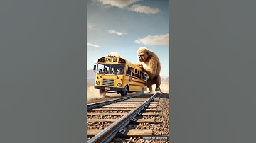 Monkey saved the lives of children trapped in the bus 😭 ,#ai #monkey #animals #bus
