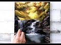 Little Waterfall | Autumn Landscape | Acrylic Painting Challenge for Beginners | Abstract