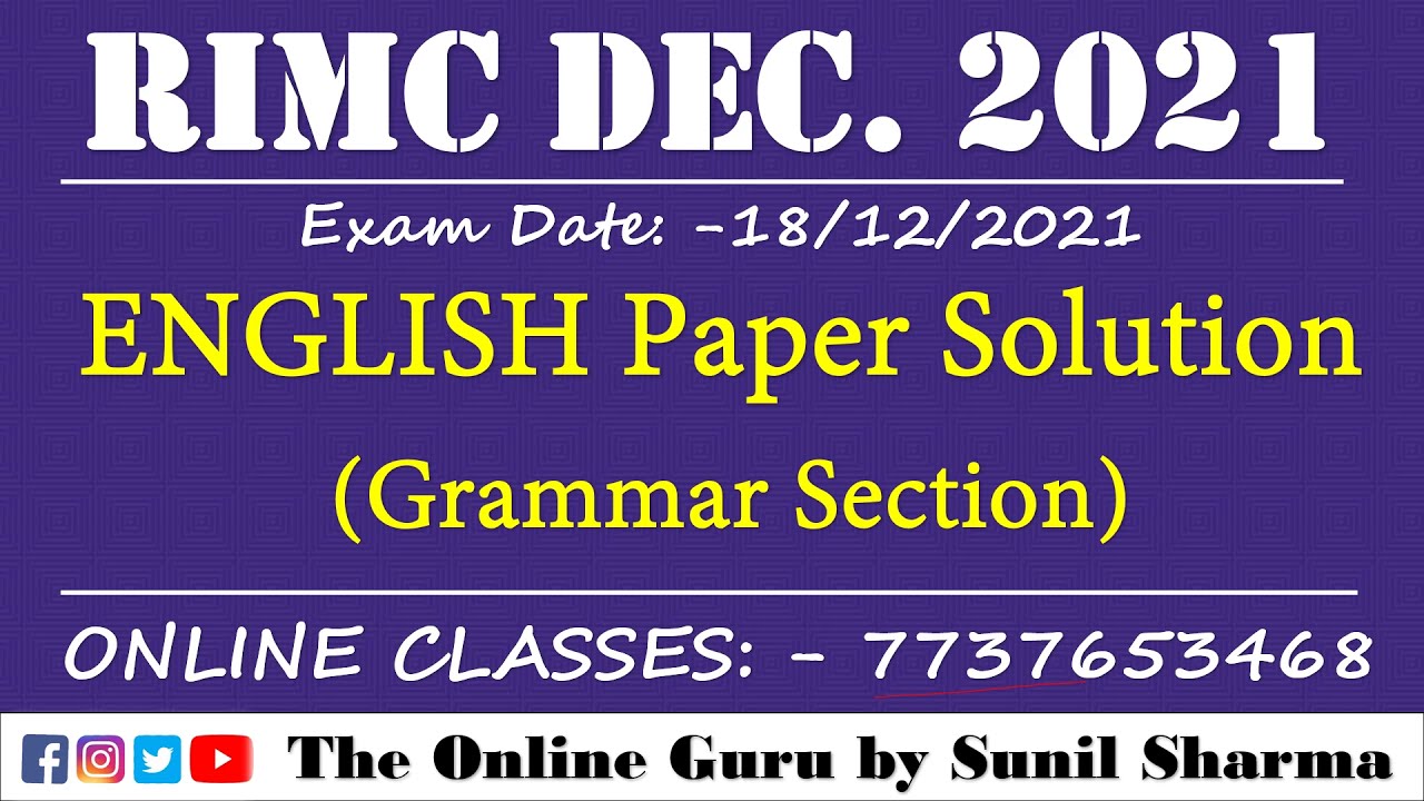 RIMC 18th Dec. 2021 I English Paper Solution I Grammar Section I  The Online Guru by Sunil Sharma