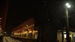 Download Lagu Cinematic Snowy Night at Traditional Wooden Train Station in Japan - Atmospheric Winter Transit MP3