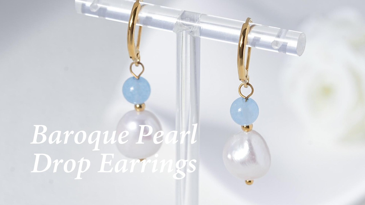 Elegant Aquamarine Bead And Baroque Pearl Drop Earrings