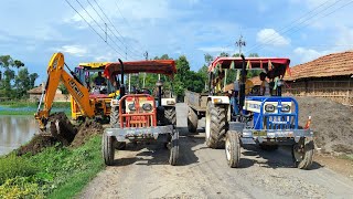 Jcb 3dx Backhoe Machine And Full Load 5 Swaraj Tractor Stuck in | Jcb Tractor Stunt