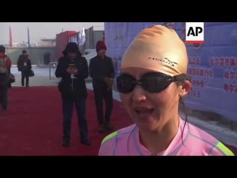 Swimmers brave sub zero temperatures