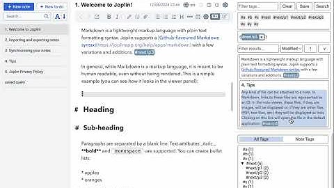 Tag navigation panel in Joplin (Inline Tag Navigator, v1.2.0)