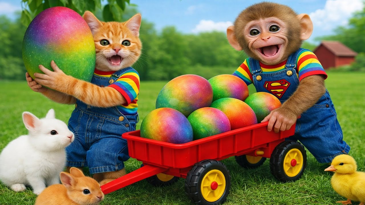 Monkey DoDo plays video games with a kitten and a teddy bear in the van |DoDo Monkey Life