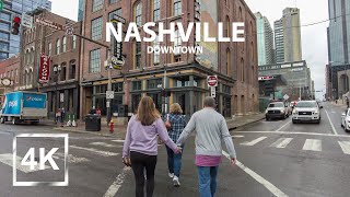 4K Walking in Downtown Nashville, Tennessee - Music City - Gloomy Day - HDR - USA - 2023