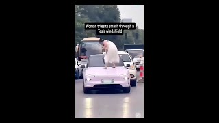 Woman Tries To Smash Through A Tesla Windshield