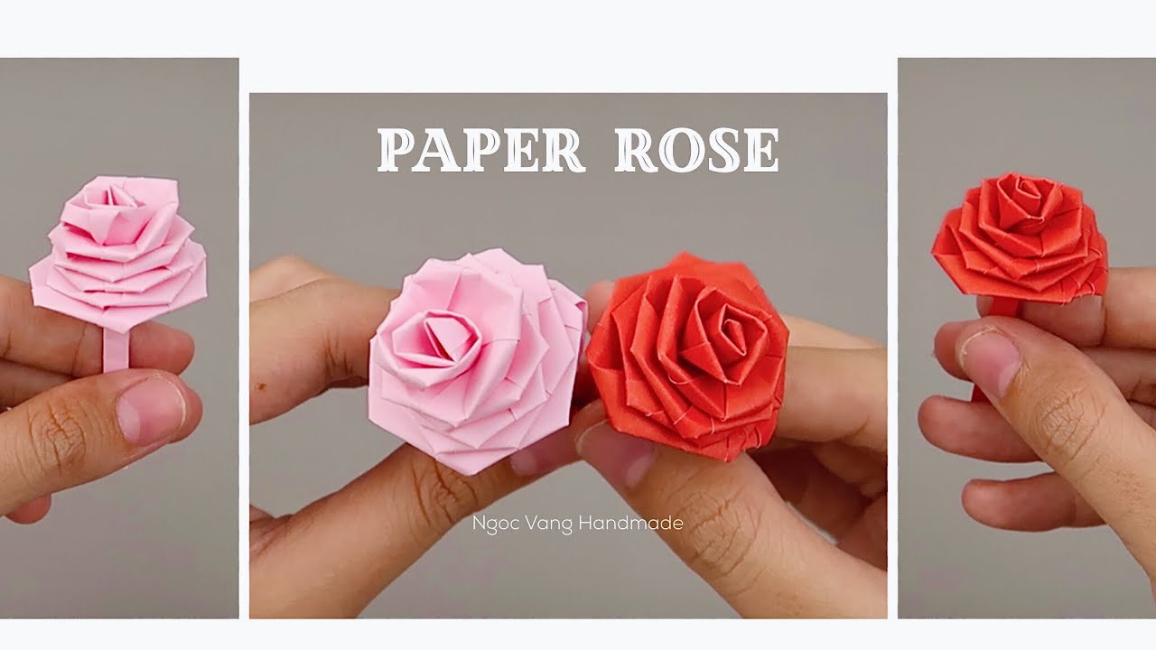 Origami] - Paper Rose Gấp hoa hồng bằng giấy, dễ gấp • NGOC VANG ...