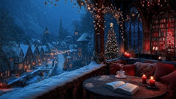 Cozy Winter Reading Nook with Christmas Ambience | Snowy Gothic Village View | Dark Academia Music