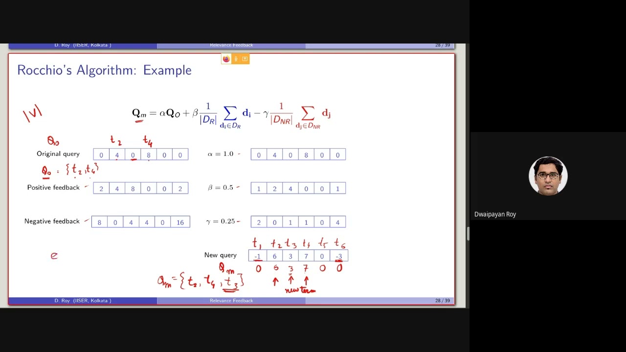 18.6. Relevance feedback - Rocchio's algorithm with mathematical formulation (example)
