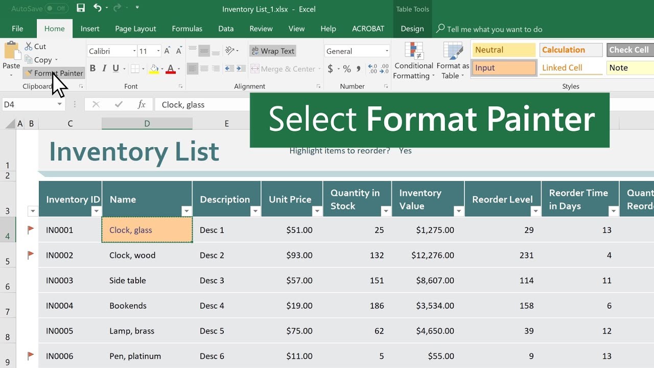 Copy cell formatting in Microsoft Excel