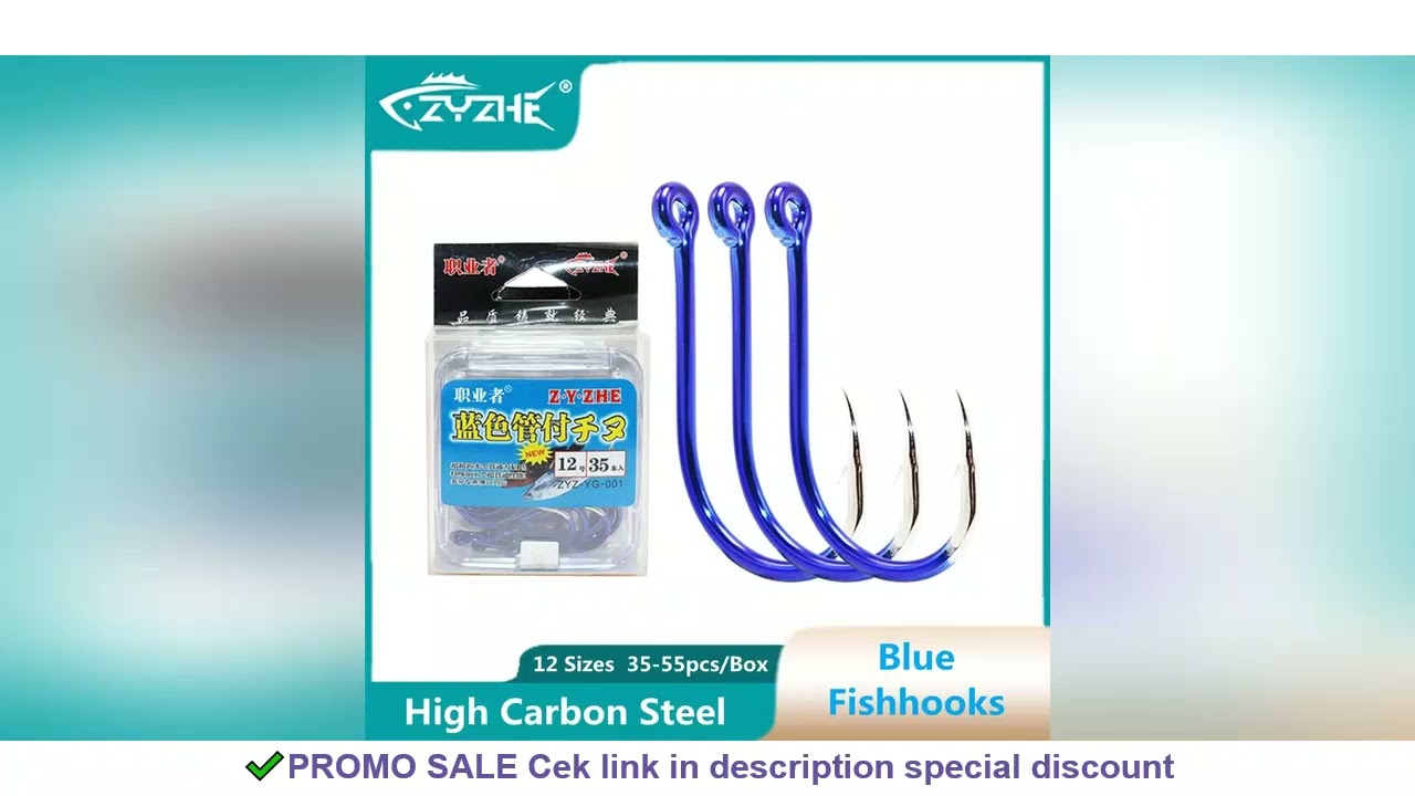 ZYZ Blue Chinu Hooks 35-55pcs/Box With Storage Case High Carbon Steel 12 Sizes Offset Hooks Sea or F