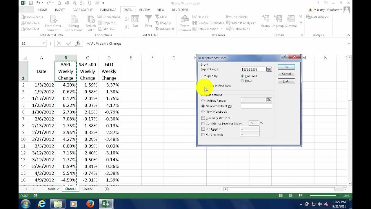 descriptive statistics summary report excel