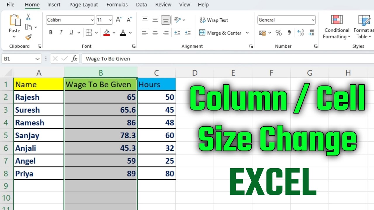 excel column size change | how to change column cell width in microsoft ...