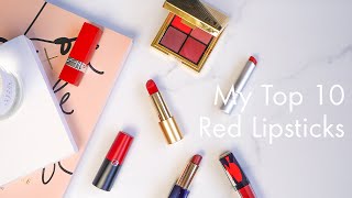 My Top 10 Red Lipsticks (review & swatches) || The Very French Girl